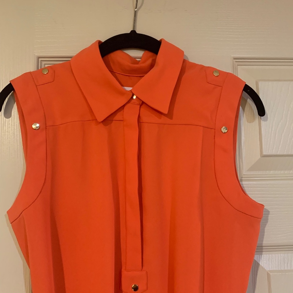Calvin Klein Orange Sleeveless Belted Dress sz 6 - Picture 3 of 7